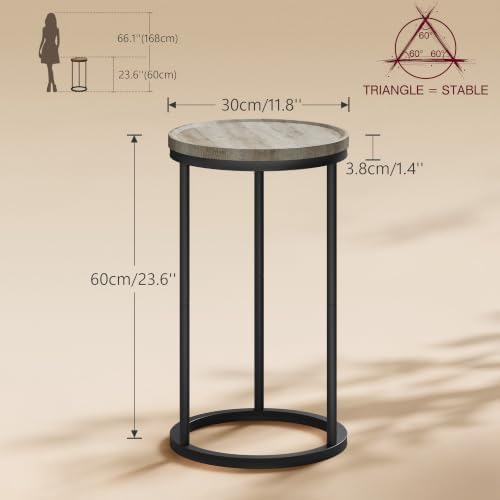 YAUKOMEL Small Round Side Table,Round Sofa End Table Greige - Image 2