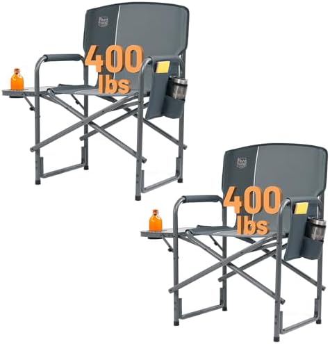 TIMBER RIDGE Aluminum Oversized Camping Chair, Lightweight Portable Directors Chair with Side Table Detachable Side Pocket for Outdoor Camping, Lawn, Picnic, Support 400lbs Grey 2 Pack by TIMBERRIDGE