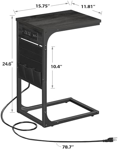 TUTOTAK C Shaped End Table with Charging Station, Side Table for Sofa - Image 3