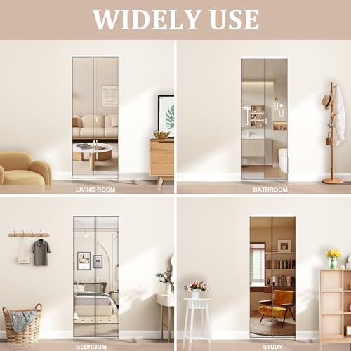 JUBEST Bi Fold Mirror Closet Door with White Steel Frame, Bifolding Mirrored Doors for 30in. x 81in. Door Opening, Hardwares Include, Easy to Install - Image 5