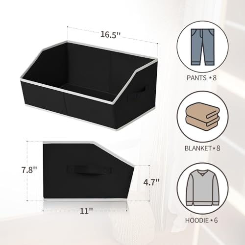 Homsorout Cube Storage Bins - 6 Pack Trapezoid Storage Bins, Closet Organizers and Decorative Storage, Storage Baskets with Handle, Large Storage Basket for Home, Black - Image 6