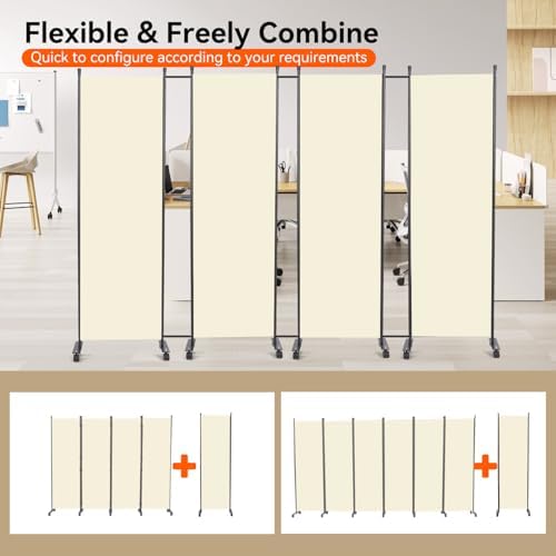88" W 4 Panel Room Divider, Portable Privacy Screen W/Wheels Freestanding - Image 3