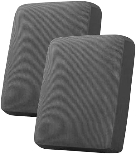 H.VERSAILTEX Velvet Stretch Couch Cushion Cover Plush Cushion Slipcover for Chair Loveseat Sofa Cushion Furniture Protector Seat Cushion Sofa Cover (2 Piece Medium Sofa Cushion Covers, Grey Striped) by HVERSAILTEX