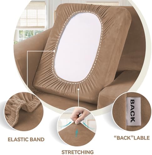 WEERRW 4 Pieces Couch Cover for Sofa Velvet Sofa Covers Washable, Camel - Image 3
