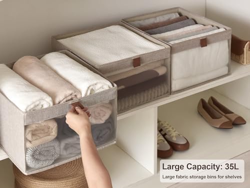 StorageWorks Closet Storage Bins with Clear Window, Brown and Beige, 3-Pack - Image 2