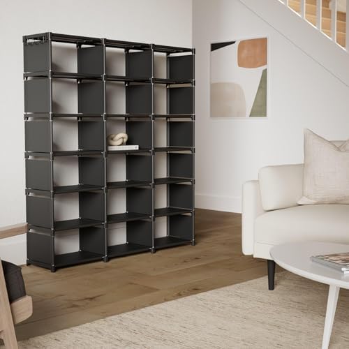 Mavivegue Bookcase, 18-Cube Extra Large Book Shelf, DIY Cube Storage Organizer for Bedroom, Living Room, Home Office - Black - Image 2