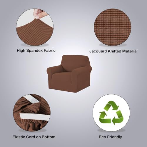 H.VERSAILTEX Stretch Chair Slipcover Sofa Cover Furniture Protector High Spandex Small Checks Knitted Jacquard Sofa Cover Chair Covers for Living Room (Armchair 31"-40", Caramel) - Image 4