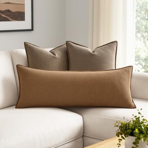 MIULEE Decorative Linen Lumbar Pillow Cover 14x36 Inch Brown - Image 3