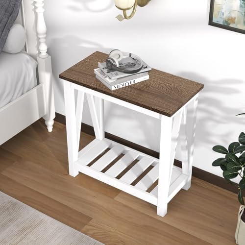 ChooChoo Farmhouse End Table Set of 2, Narrow Side Table with Shelf - Image 2
