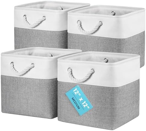 OrganiHaus 12x12 Cube Storage Bins, 4-Pack Fabric Cubes, Rope Handles by OrganiHaus