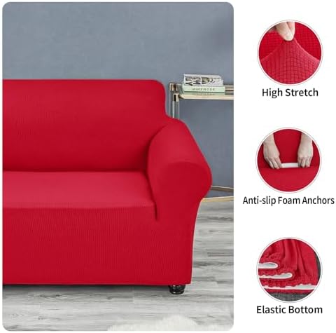 Joccun Christmas Stretch Loveseat Couch Cover Slipcover, 1-Piece Sofa Cover for 2 Cushion Couch Spandex Jacquard Washable Furniture Protector Cover for Living Room,Kids,Pets（Loveseat,Ruby） - Image 5