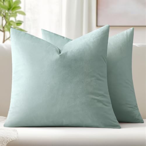 MIULEE 24x24 Inch Pack of 2 Euro Velvet Throw Pillow Covers Aqua Haze by MIULEE