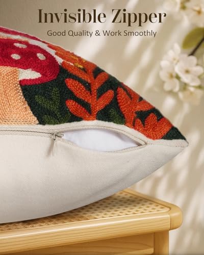 Embroidered Lumbar Pillow Cover 20x12 Inch, Mushroom Moon - Image 3