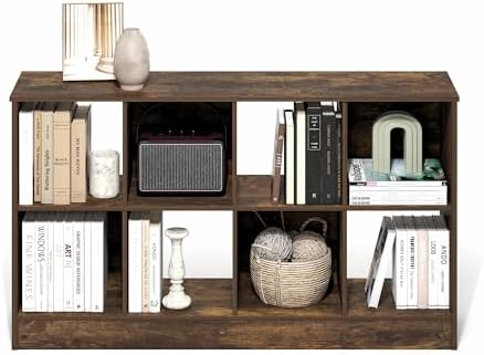 Furinno Jensen Book Shelf, 8-Cube Farmhouse Bookshelf, Display Bookcase, 11.8 x 47.6 x 26.8, for Living Room, Bedroom, Home Office, Amber Pine - Image 4