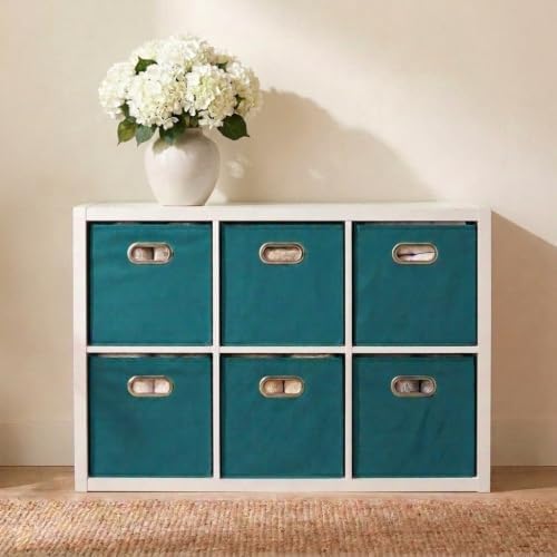 Household Essentials Fabric Storage Bins in Strong Poly‑Woven Fabric, Sturdy Chipboard Sides, Grommet Front Handle, Teal Green, Set of 6 - Image 4