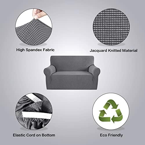 H.VERSAILTEX Stretch Couch Cover Loveseat Covers for Cushion Couch Slipcover|Sofa Cover for Love seat 1 Piece with Elastic Bottom, Checked Jacquard Fabric(Loveseat 58'-70' Wide, Grey) - Image 4