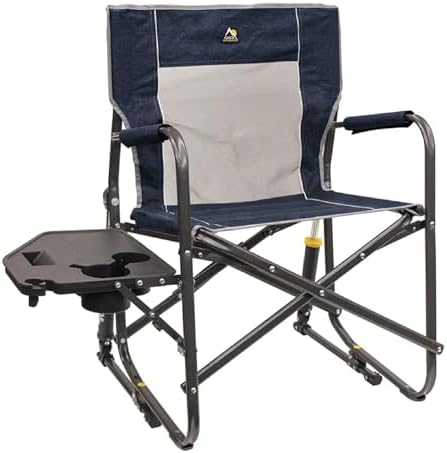 GCI OUTDOOR Freestyle Rocker with Side Table Camping Chair | Portable Folding Rocking Chair with Solid, Durable Armrests, Drink Holder & Comfortable Backrest — Heathered Indigo by GCIOUTDOOR