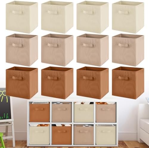Yinder 12 Pcs Cube Storage Bin, Brown 10.5''x10.5''x11'' Storage Cubes by Yinder