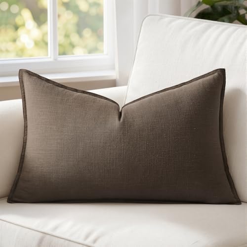 MIULEE Decorative Linen Lumbar Pillow Cover 12x20 Inch Dark Coffee by MIULEE