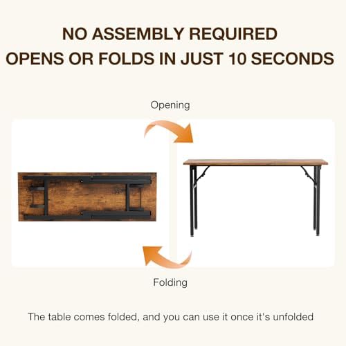 TEMI Long Computer Desk Folding Table - 55.1 Foldable Office Desk, No Assembly, Perfect Writing Table for Bedroom, Dorm, or Apartment, Portable Large Desk or Study Table with Compact Design, Brown - Image 4