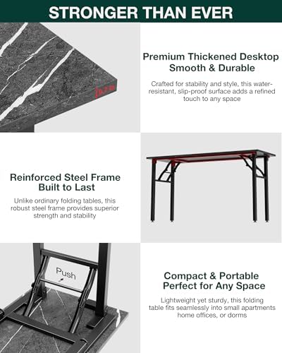 Frylr Small Folding Computer Desk – Portable 55.1 Inch Foldable Laptop Table, Collapsible and Compact for Easy and Fast Setup, Lightweight for Small Spaces, Home Craft and Study Use, Marble Greige - Image 5
