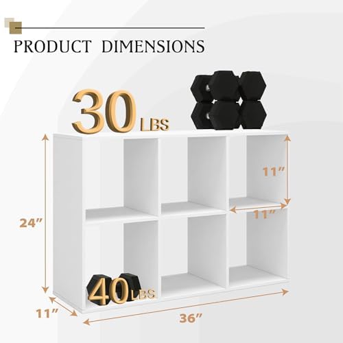 WannabeMyself【Sturdy Build&Easy Assembly】 6 Cube Storage Organizer with Anti-Tipping Kits,Reversible Open Back Book Shelf, Bookcase for Living Room,Bedroom,Entrance Hall,Office,24.1×11.4×35.9,White - Image 2