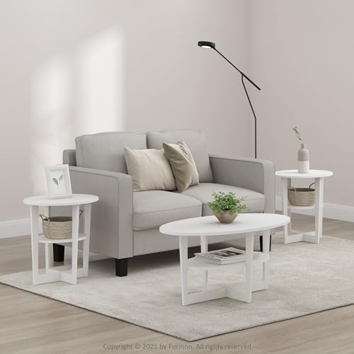 Furinno Jaya 2-Tier Round Side Table Set of 2, Open Shelf, Plain White - Image 2