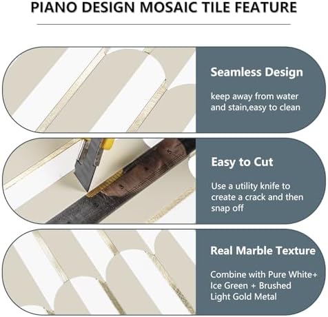 Vamos Tile Peel and Stick Backsplash Seamless Tile,PVC+Gold,Matt,10-Sheet - Image 6