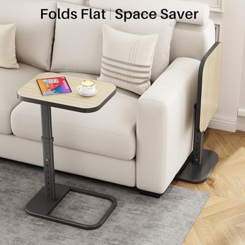 Kitstorack Upgraded TV Tray Table with Panel Lock, Adjustable Height & 90° Flip-Over Design, Sofa Arm End Side Table for Eating, Dinner, Snack, Laptop, Couch, Bed, Chair or Small Spaces, Gray - Image 6