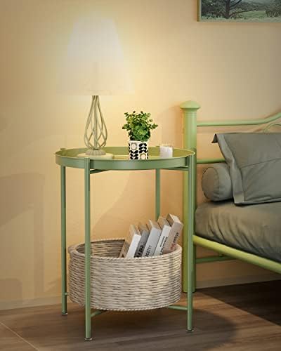 EKNITEY Small Side End Table: Metal Side Table with Removable Tray - Image 2