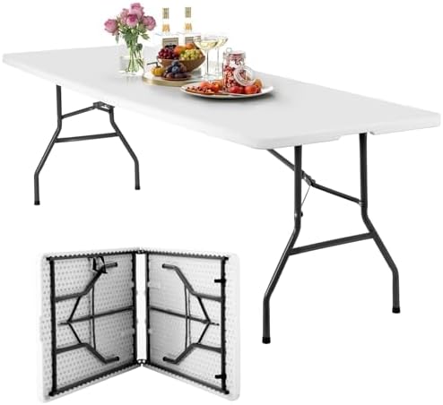 FDW | 8FT Folding Table | White | Portable Plastic Table by FDW