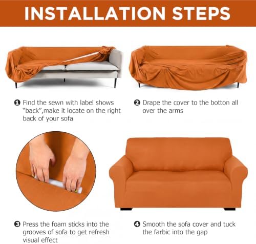 Peryiter 3 Pcs Couch and Loveseat Sofa Covers,Orange,Milk Silk - Image 3