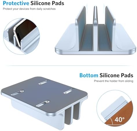 OMOTON Dual Vertical Desk Laptop Stand Holder, Fits MacBook Air, Sky Blue - Image 6