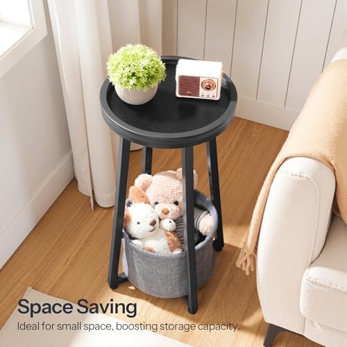 HOOBRO Small Round Side Table, 2-Tier Round Sofa End Table, Compact Nightstand with Fabric Storage Basket, for Small Space, Living Room, Bedroom, Dorm, Black BB183BZ01 - Image 4
