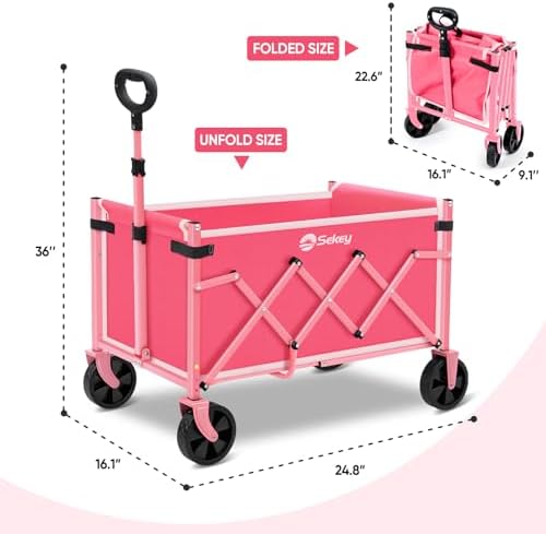 Sekey Lightweight Collapsible Wagon, 220 lb Capacity, Quick-Fold Cart - Image 7
