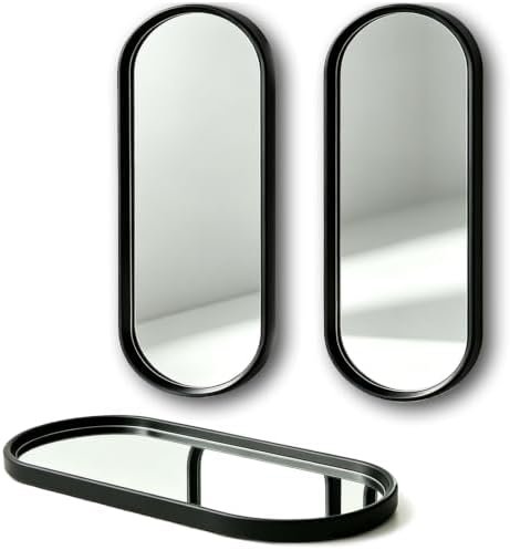 3 pcs Wall Mirrors and Tray Décor Set, Cute Vanity Mirrors with Black Frame, Bathroom Decor for Bedroom, Entryway, Living Room Farmhouse Decor (12”x4,7”) by XIHACTY