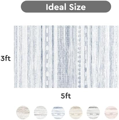 3x5 Area Rug Machine Washable Non Slip Rug Distressed Neutral Moroccan Boho Rug Ultra Soft Indoor Rugs for Bedroom Living Room Entryway Kitchen Foyer Bedside, Blue - Image 2