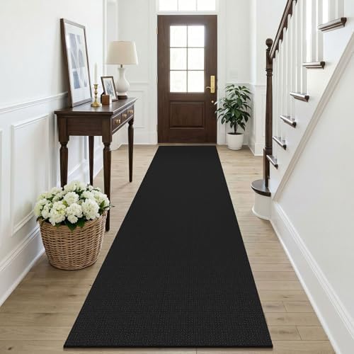 KOZYFLY Black Runners Rugs for Hallway 2.5'x10', Washable Runner Rug, Woven Non Slip Kitchen Runner, Braided Entryway Rug, Floor Carpet for Entry, Aisle, Hall, Black/Dark Grey by KOZYFLY