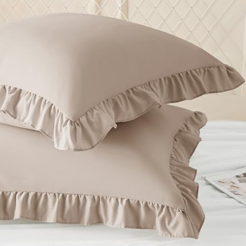KKJIAF 2 Pack Ruffle Pillow Cases 24x24 Inches, Khaki - Image 2