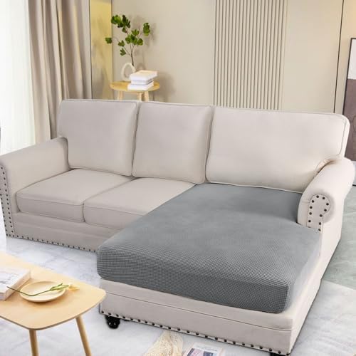 H.VERSAILTEX Super Stretch Individual Chaise Cover Sectional Couch Covers for L Shaped Sofa Both Left/Right Featuring Thick Jacquard Textured Twill Fabric (1 Piece Chaise Cover, Dove) - Image 2