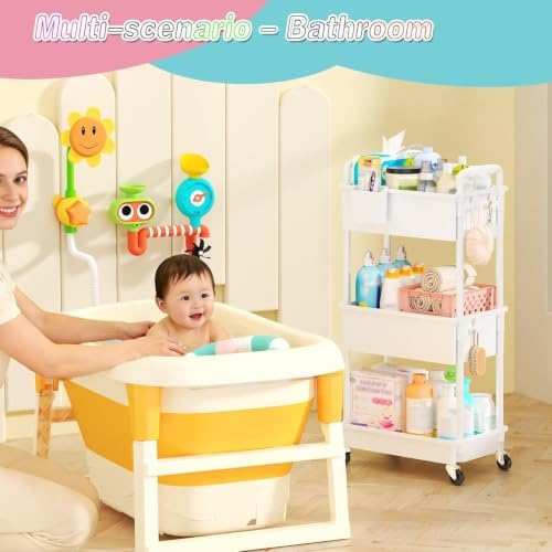 SUNALLY Baby Diaper Caddy Cart,3 Tier Rolling Diaper Cart for Nursery,White - Image 7