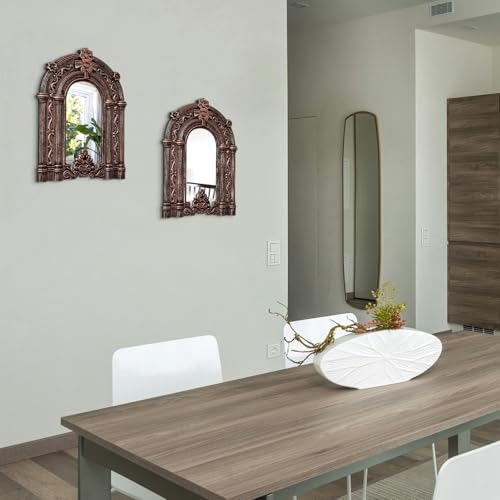 2 Set Wood Carved Window Mirrors 3D Relief Arched Wall Decor Roman Column Antique Home Accent Small Decorative Mirrors for Living Room, Bathroom, Entryway - Image 6