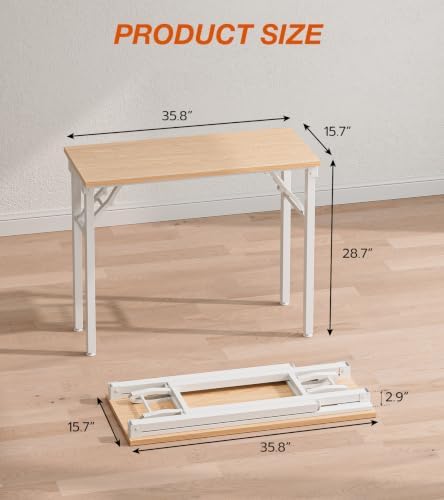 XBurmo Folding Desk Foldable Table, No Assembly 35.8" Foldable Desk Space-Saving Workstation for Small Space, Computer Table, Flat Storage for Home Office, Bedroom, Dorm, Study Room, Light Maple - Image 2