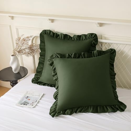 KKJIAF 2 Pack Ruffle Pillow Cases 22x22 Inches, Olive Green by KKJIAF