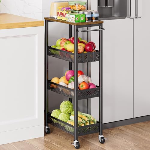 XYZLVSI Slim Rolling Storage Cart, 4 Tier Small Bathroom Cart Organizer by XYZLVSI