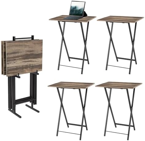 Folding TV Tray Table with Stand, Set of 4 Small Table, TV Dinner Table, Snack Tray Table Set, Portable Foldable Desk, Sofa Side Table, TV Tray Table for Couch, Living Room, Small Space by RUOZTEOO