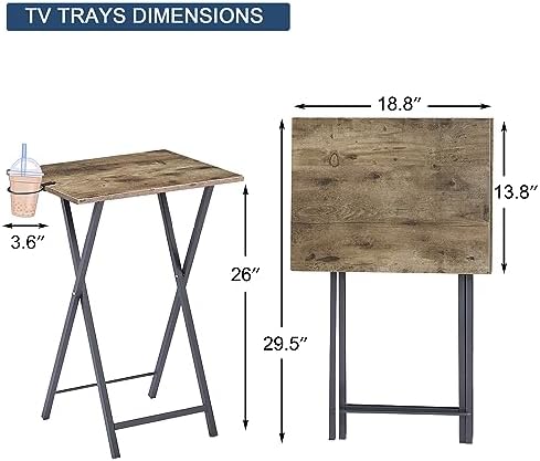 VECELO Folding TV Tray for Eating Set of 2, Portable Dinner/Snack Table with Cup Holder for Couch, Living Room and Small Space, Rustic Brown​ - Image 2