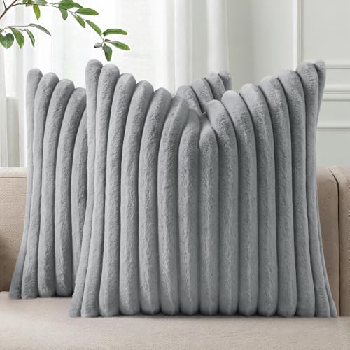 Pallene Faux Fur Decorative Throw Pillow Covers 20x20 Set of 2, Grey by PALLENE