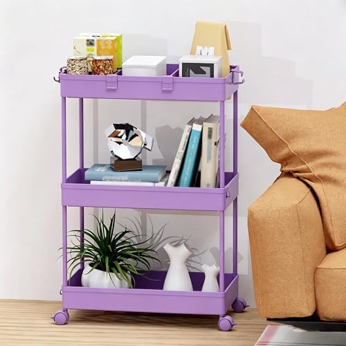 SPACELEAD Slim Storage Cart 3 Tier,Bathroom Organizer Rolling Utility,Mobile Shelving Unit Slide Out for Office, Kitchen, Laundry Room & Narrow Places,Purple - Image 5
