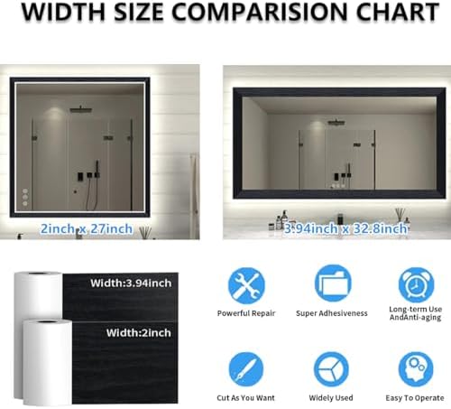 DESOMINOR 27FT Black Border Peel and Stick Black Wood Grain Wallpaper Border Removable Waterproof Bathroom Mirror Frame Sticker (Black,2Inch x 27Ft) - Image 2